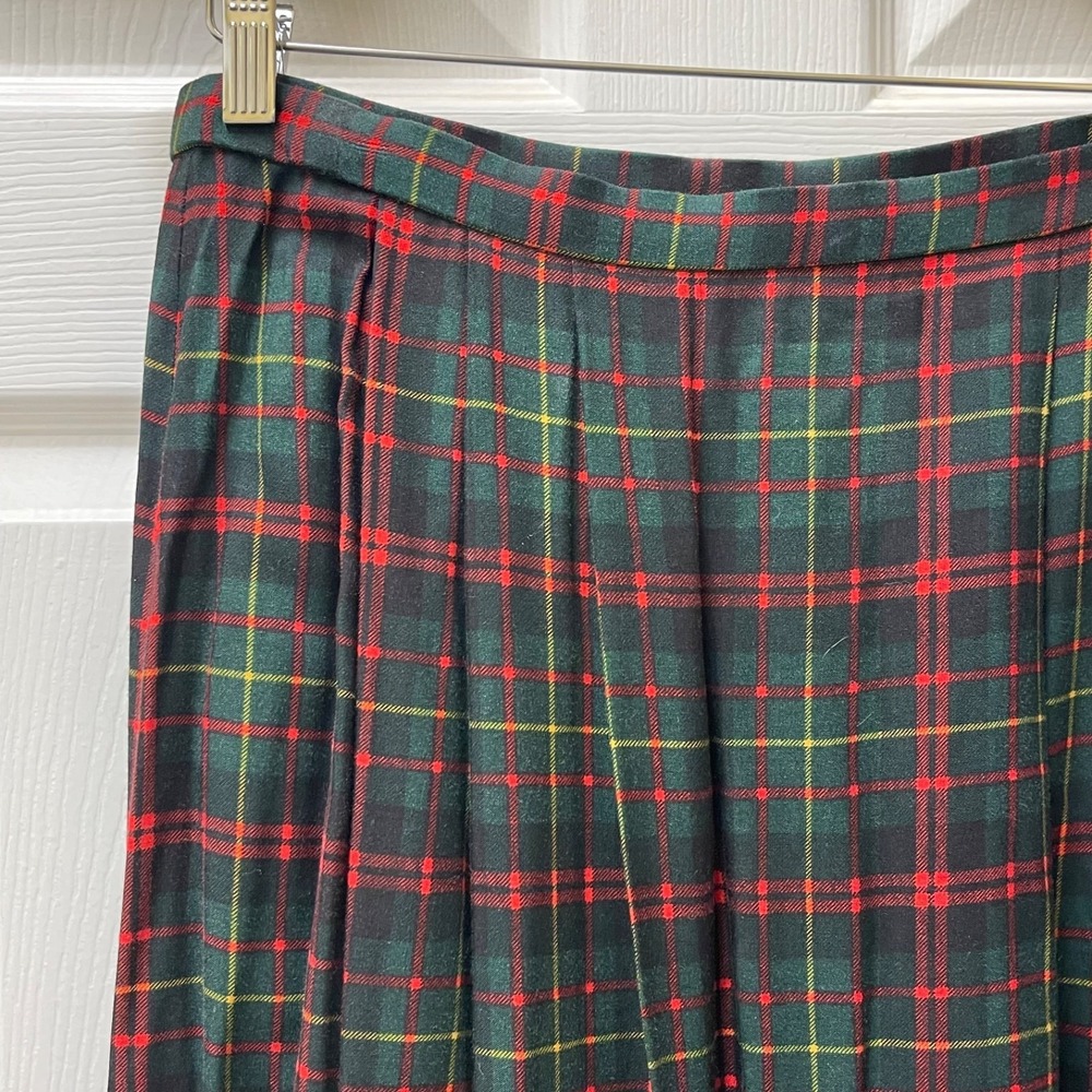 Vintage Pendleton Size 12 Pleated Long Skirt Tartan Plaid French Horn Rayon